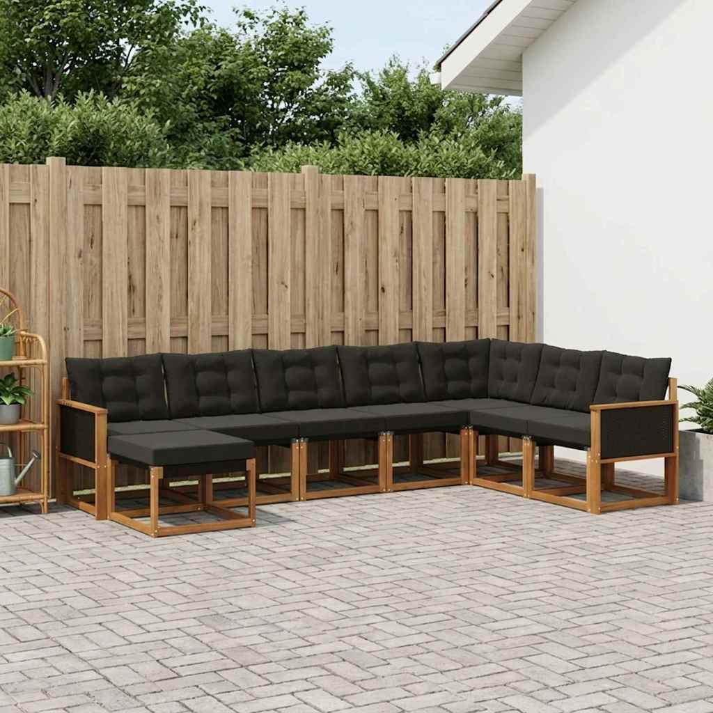 vidaXL Zestaw sof na zewnątrz z poduszką 8 pcs Naturalny i czarny