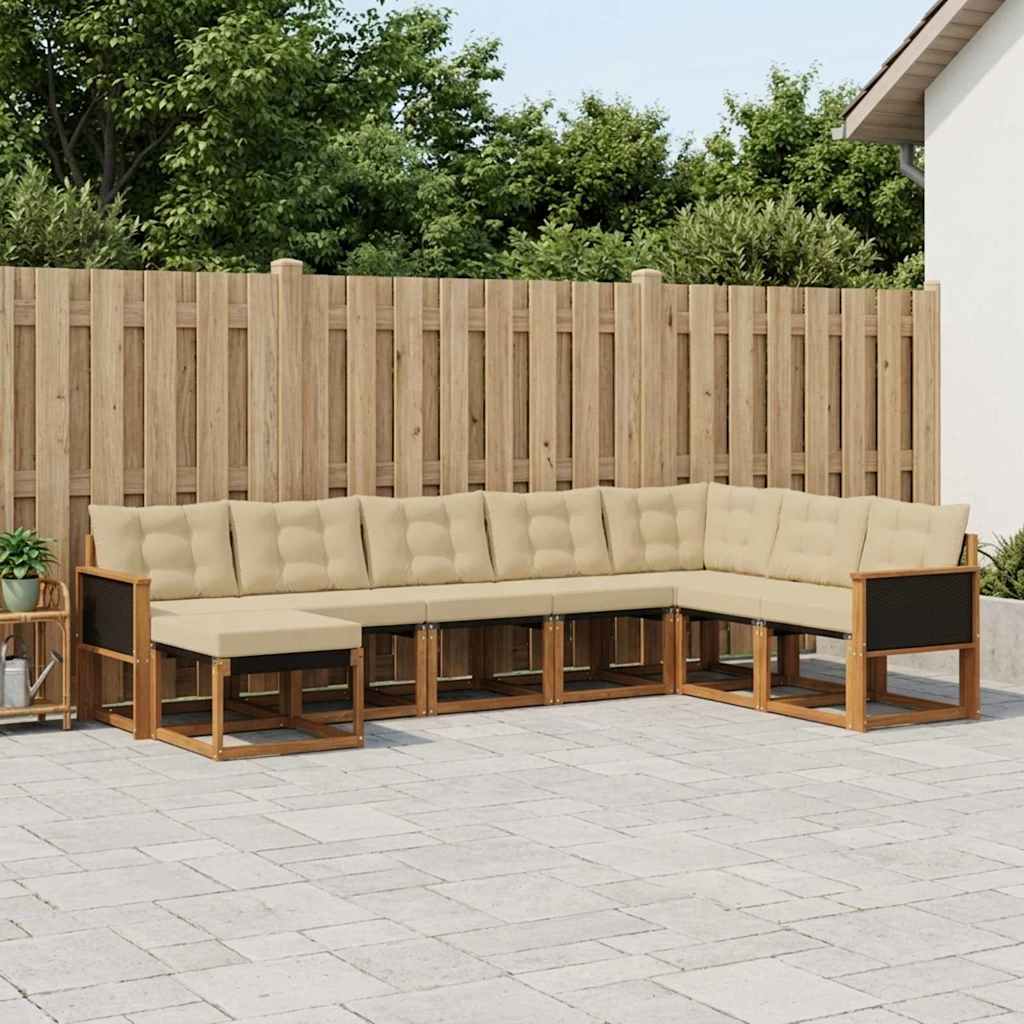 vidaXL Zestaw sof na zewnątrz z poduszką 8 pcs Naturalny i Beżowy
