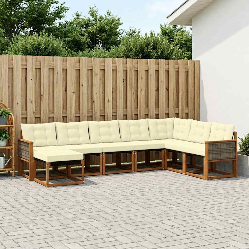 vidaXL Zestaw sof na zewnątrz z poduszką 8 pcs Naturalny i Kremowy