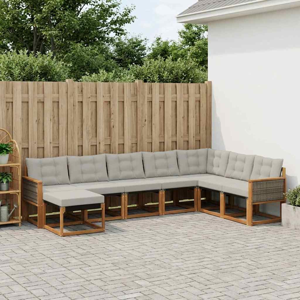 vidaXL Zestaw sof na zewnątrz z poduszką 8 pcs Naturalny i jasnoszary