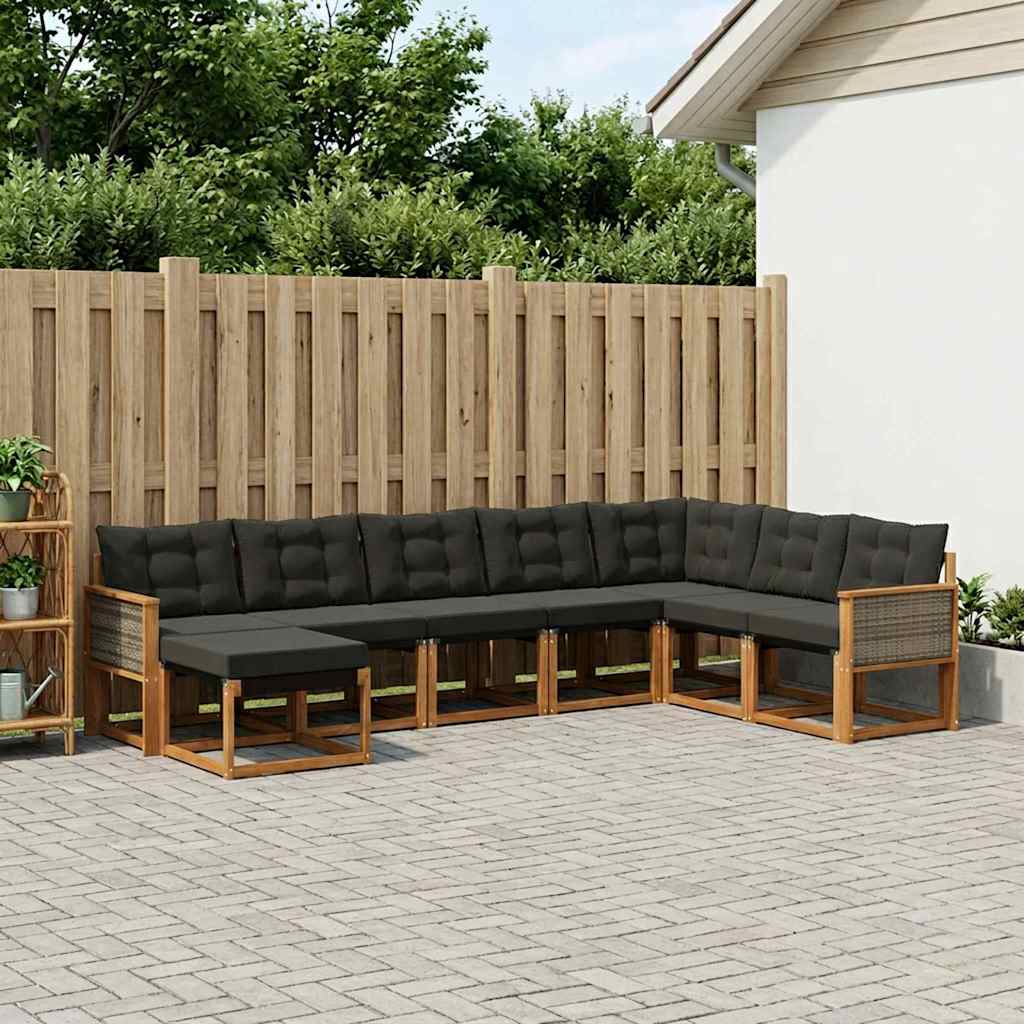 vidaXL Zestaw sof na zewnątrz z poduszką 8 pcs Naturalny i czarny