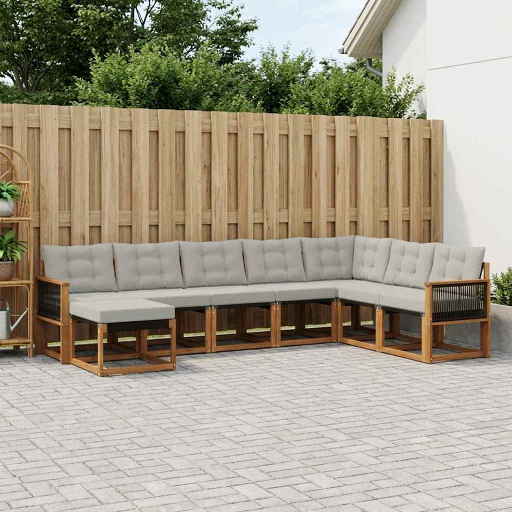 vidaXL Zestaw sof na zewnątrz z poduszką 8 pcs Naturalny i jasnoszary