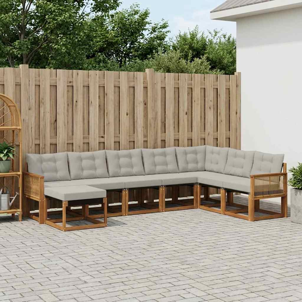 vidaXL Zestaw sof na zewnątrz 8 pcs Naturalny i jasnoszary