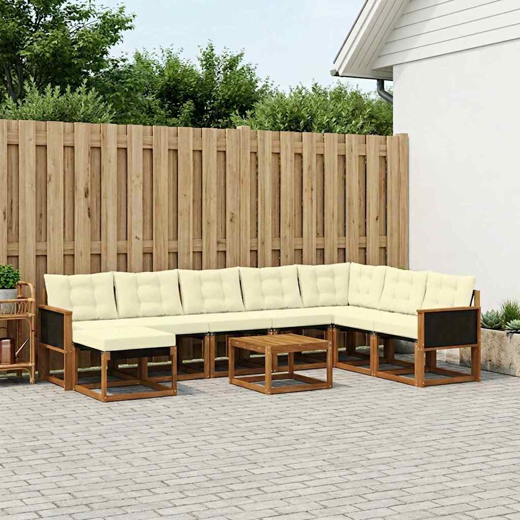 vidaXL Zestaw sof na zewnątrz z poduszką 9 pcs Naturalny i Kremowy