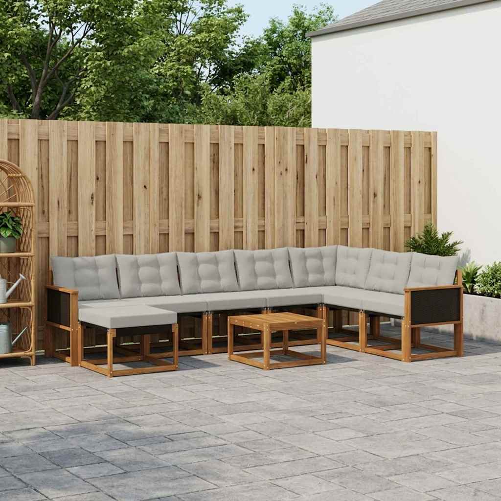 vidaXL Zestaw sof na zewnątrz z poduszką 9 pcs Naturalny i jasnoszary