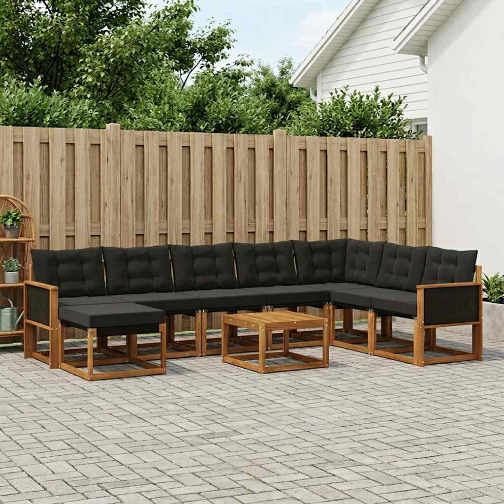 vidaXL Zestaw sof na zewnątrz z poduszką 9 pcs Naturalny i czarny