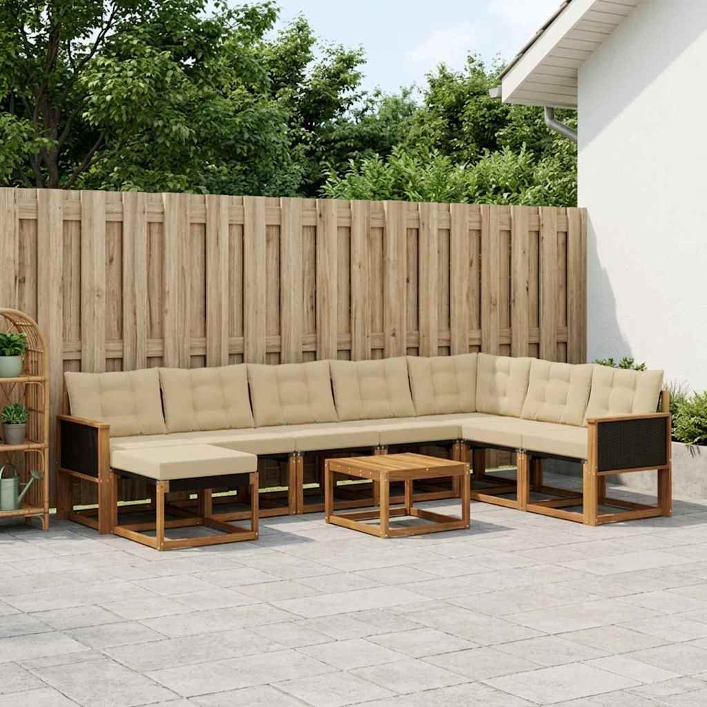 vidaXL Zestaw sof na zewnątrz z poduszką 9 pcs Naturalny i Beżowy