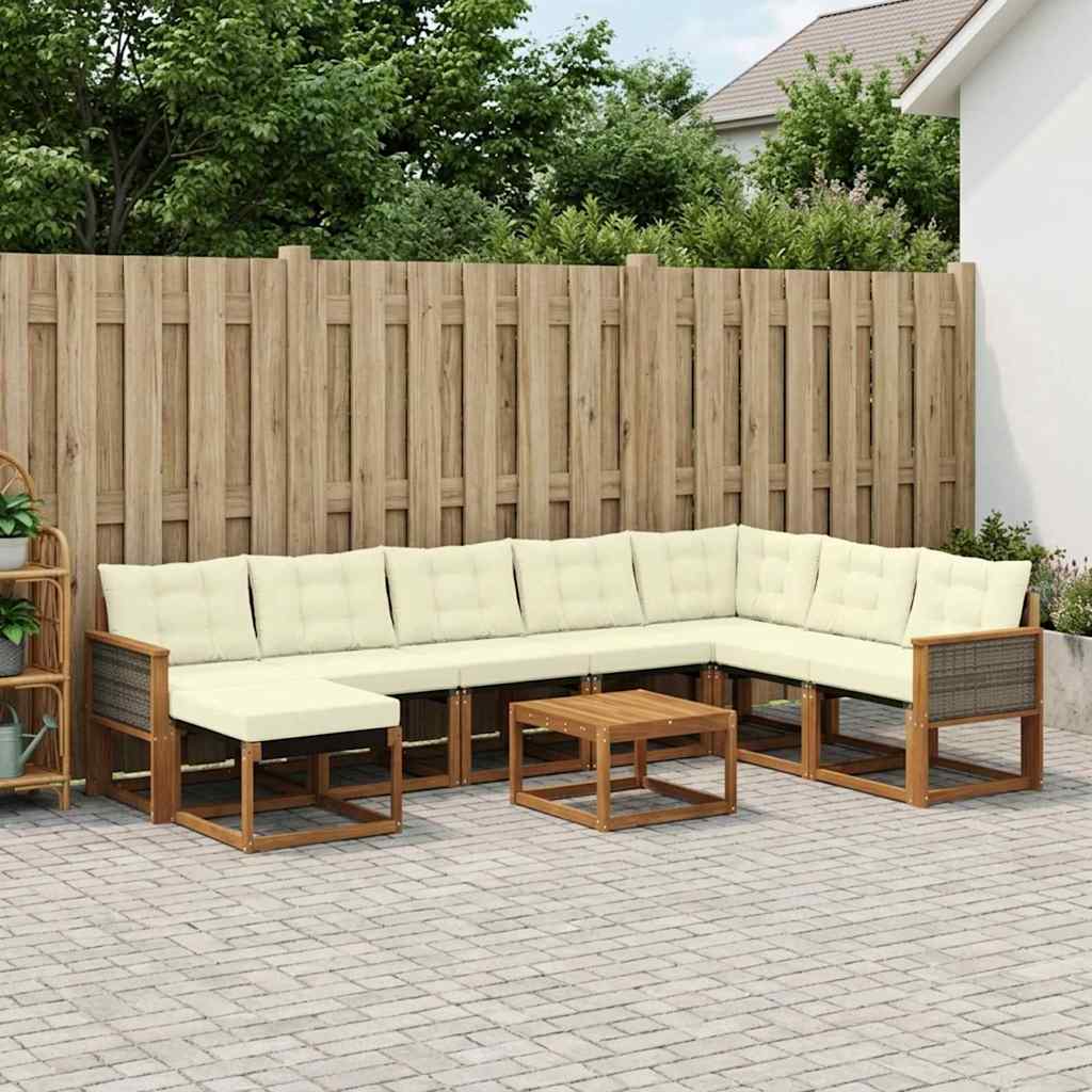 vidaXL Zestaw sof na zewnątrz z poduszką 9 pcs Naturalny i Kremowy