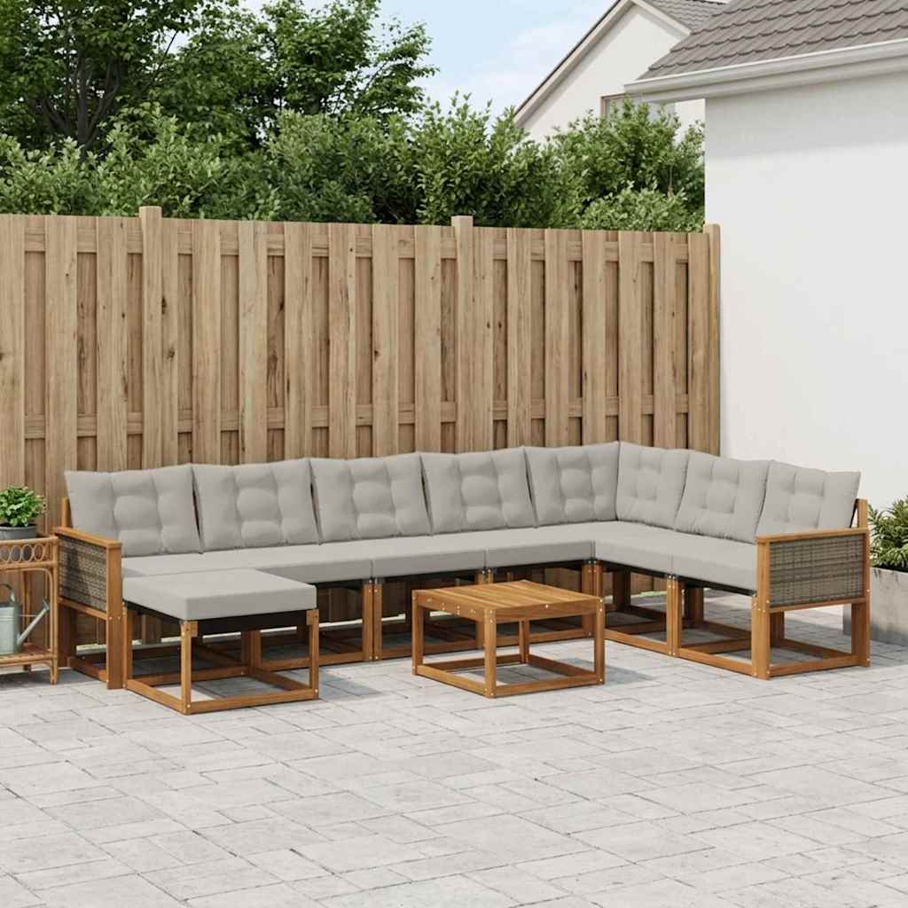 vidaXL Zestaw sof na zewnątrz z poduszką 9 pcs Naturalny i jasnoszary