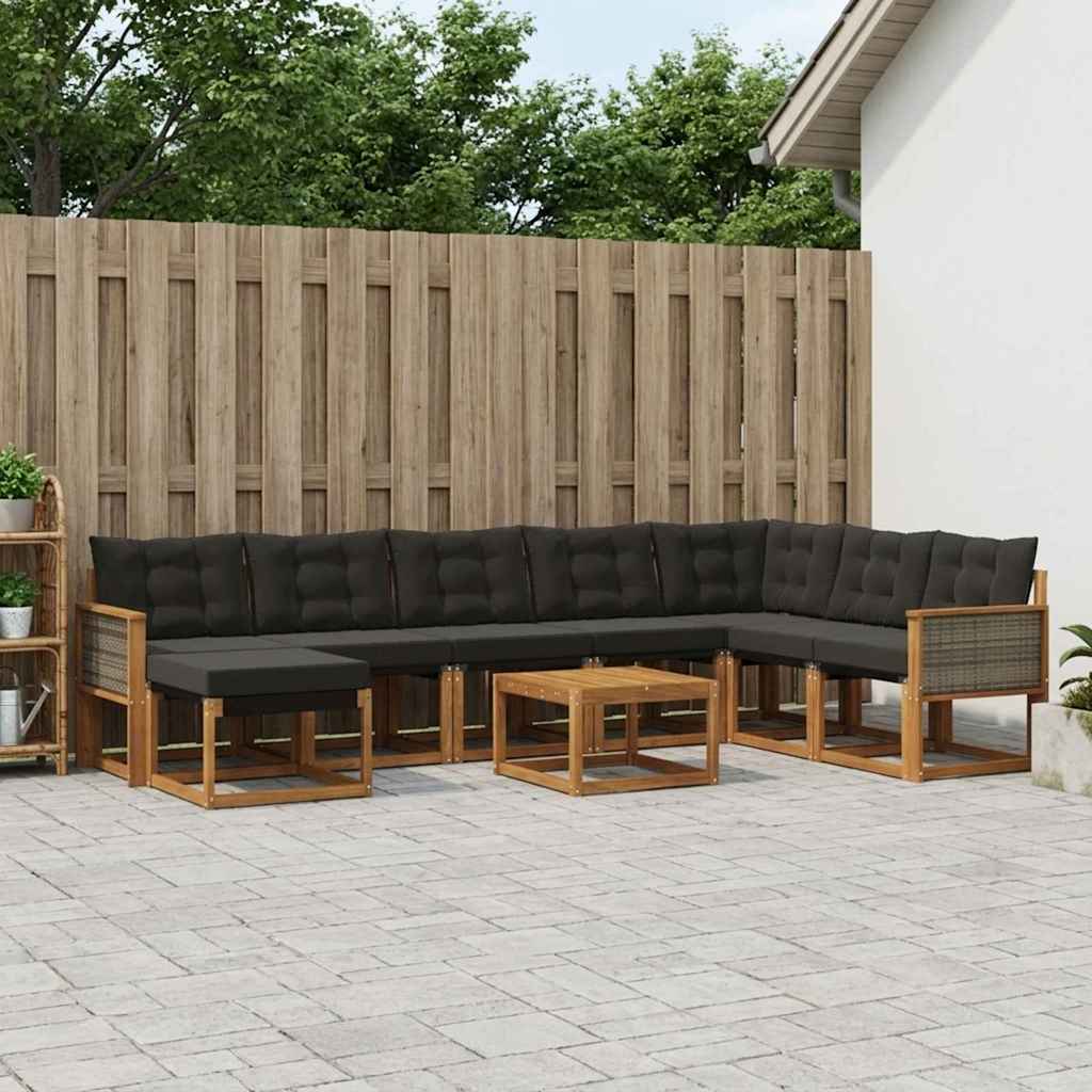 vidaXL Zestaw sof na zewnątrz z poduszką 9 pcs Naturalny i czarny