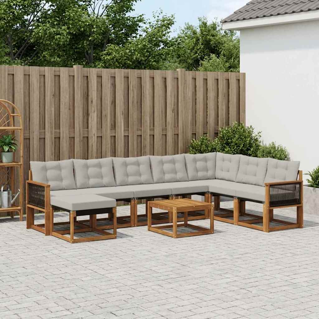 vidaXL Zestaw sof na zewnątrz z poduszką 9 pcs Naturalny i jasnoszary