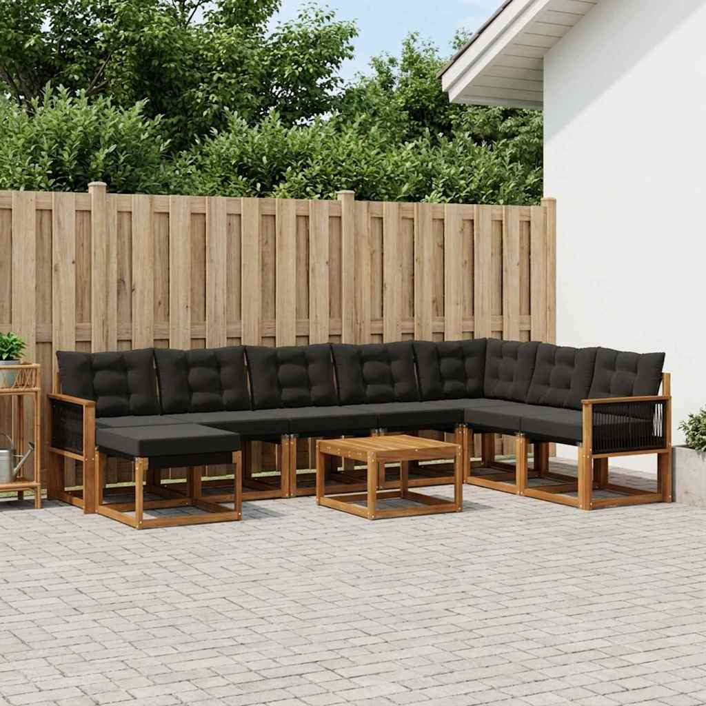 vidaXL Zestaw sof na zewnątrz z poduszką 9 pcs Naturalny i czarny