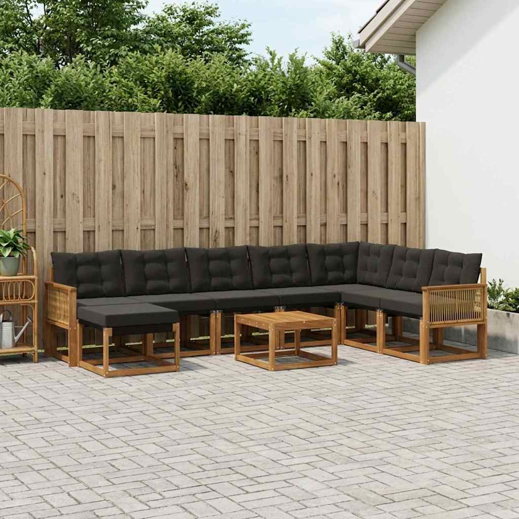vidaXL Zestaw sof na zewnątrz 9 pcs Naturalny i czarny