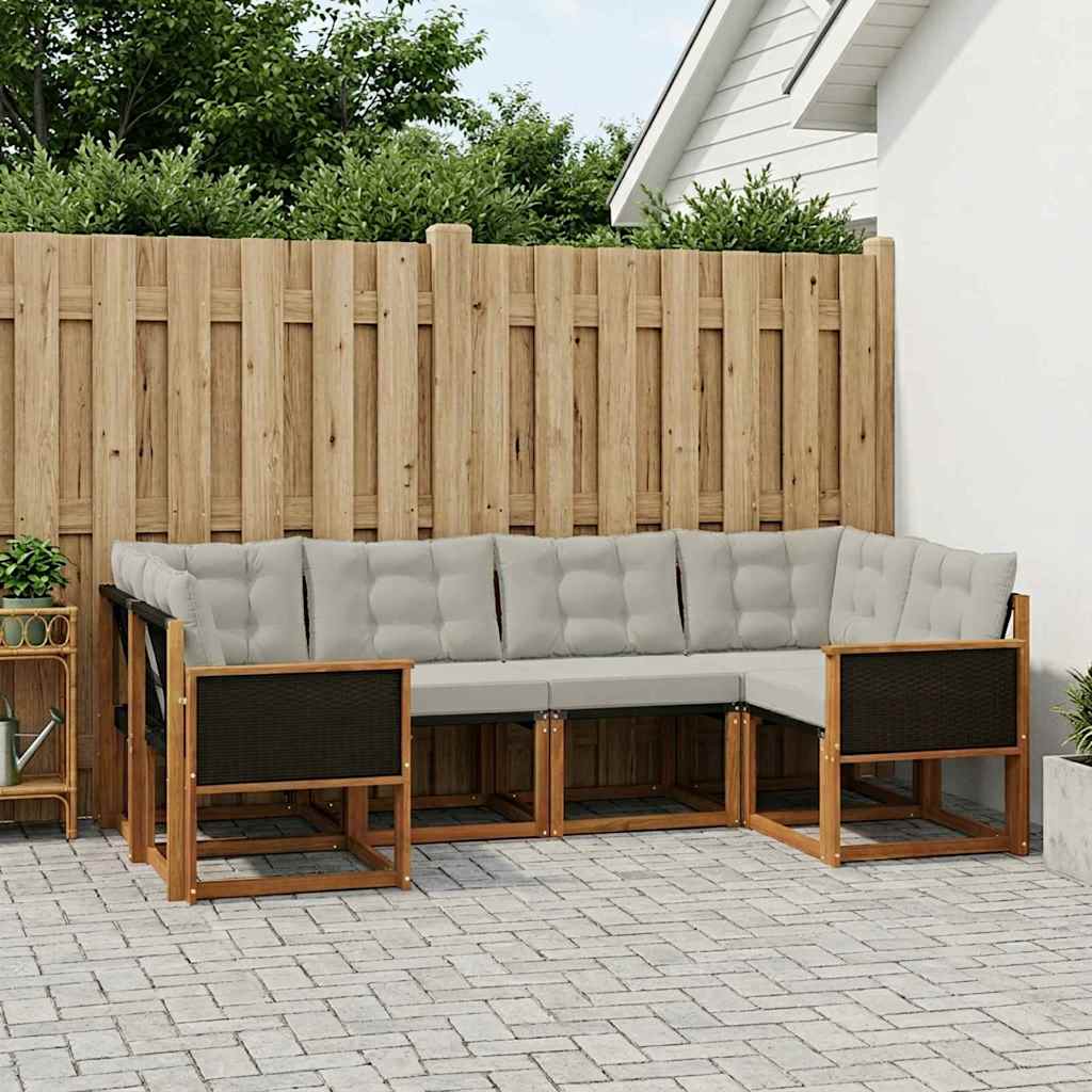 vidaXL Zestaw sof na zewnątrz 6 pcs Naturalny i jasnoszary