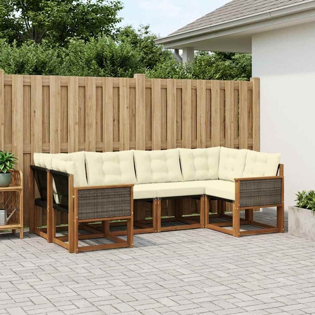 vidaXL Zestaw sof na zewnątrz z poduszką 6 pcs Naturalny i Kremowy