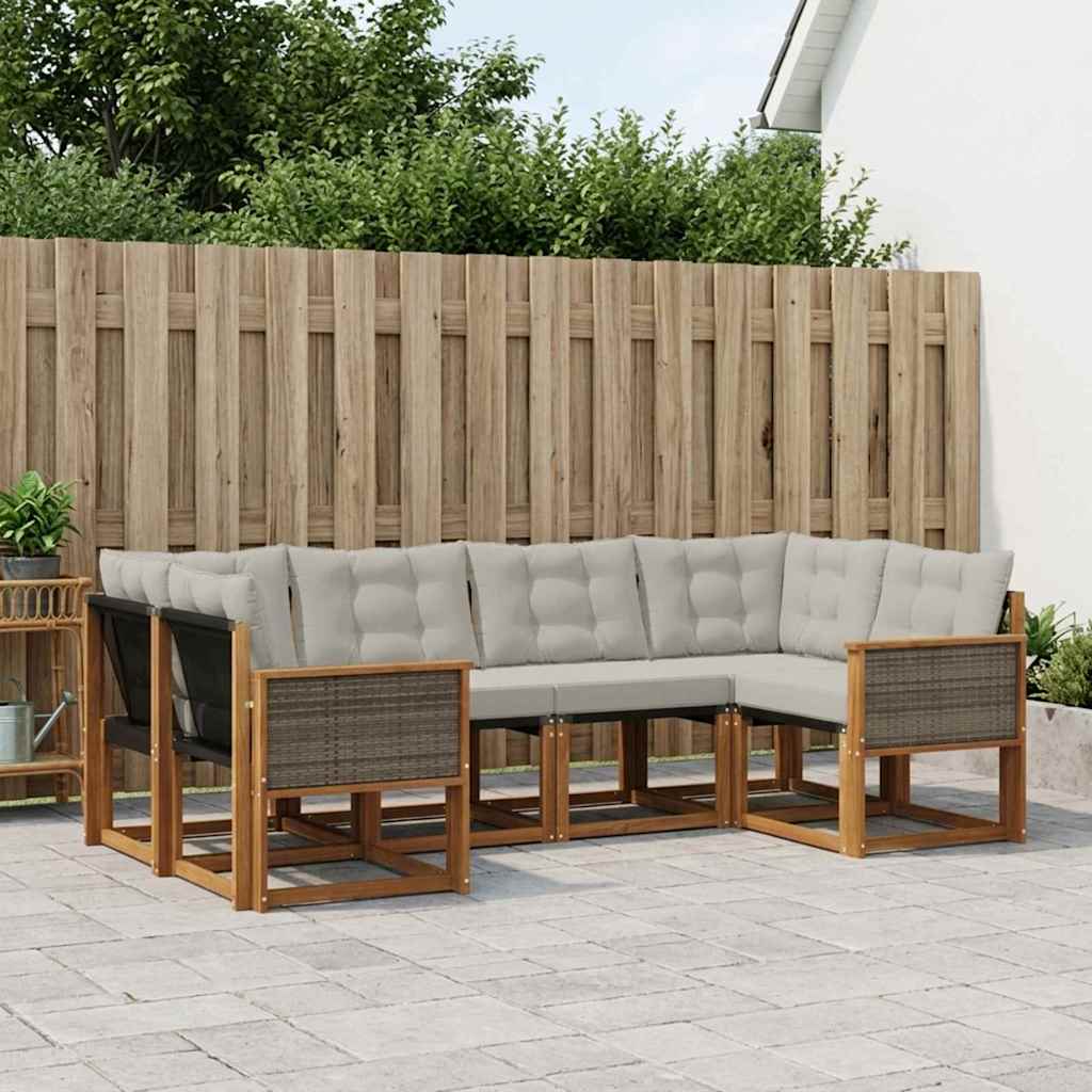 vidaXL Zestaw sof na zewnątrz 6 pcs Naturalny i jasnoszary