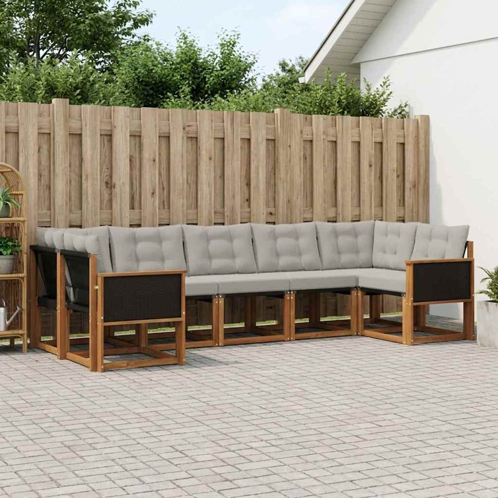 vidaXL Zestaw sof na zewnątrz z poduszką 7 pcs Naturalny i jasnoszary