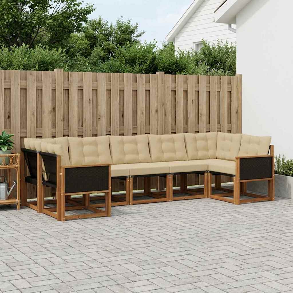 vidaXL Zestaw sof na zewnątrz z poduszką 7 pcs Naturalny i Beżowy