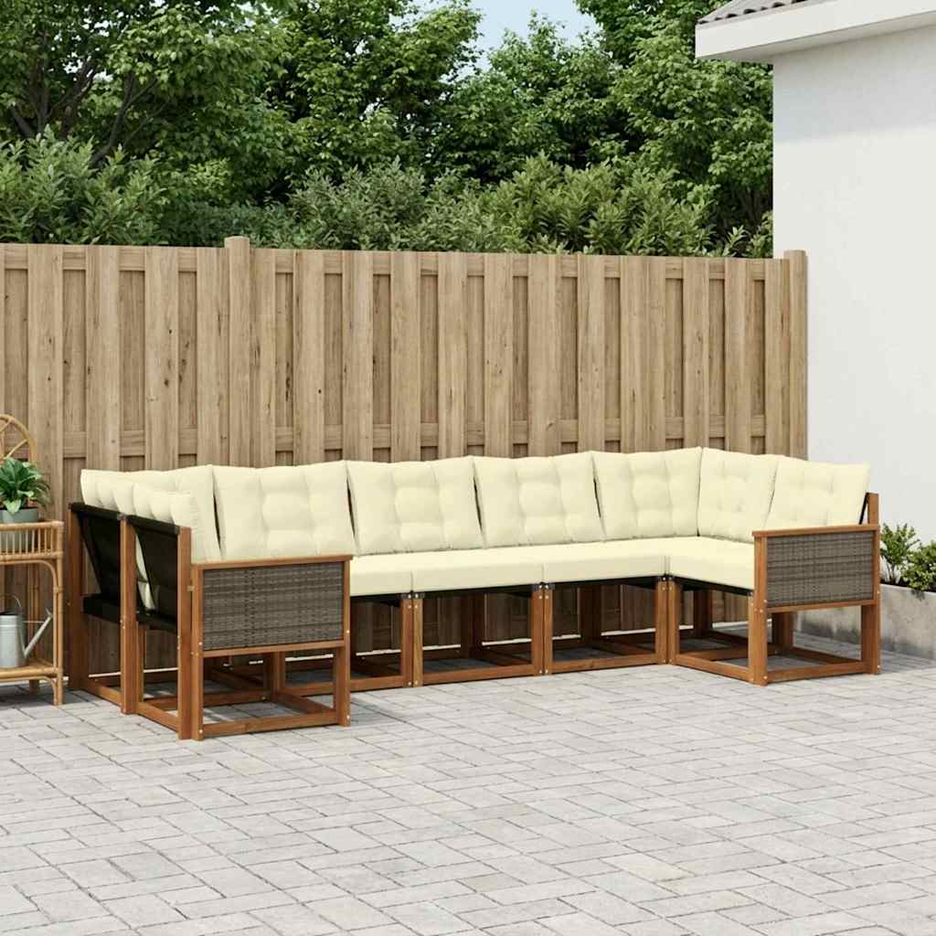 vidaXL Zestaw sof na zewnątrz z poduszką 7 pcs Naturalny i Kremowy