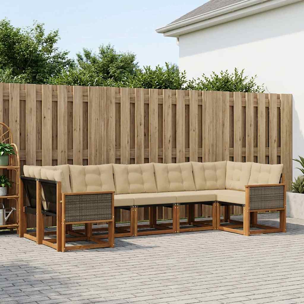vidaXL Zestaw sof na zewnątrz z poduszką 7 pcs Naturalny i Beżowy