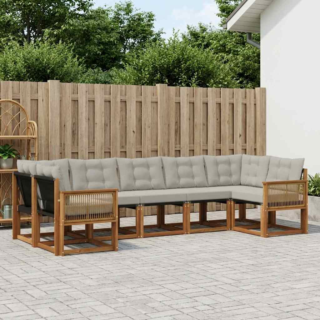 vidaXL Zestaw sof na zewnątrz 7 pcs Naturalny i jasnoszary