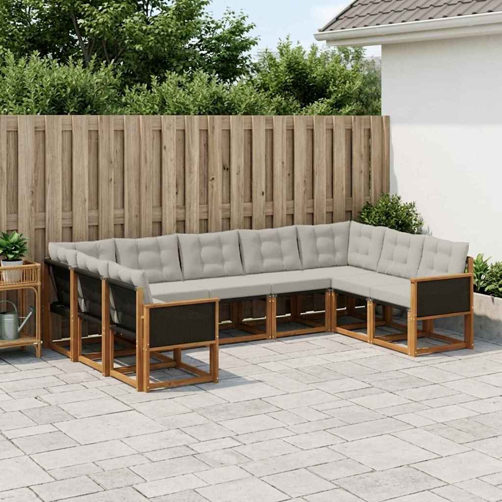 vidaXL Zestaw sof na zewnątrz z poduszką 9 pcs Naturalny i jasnoszary