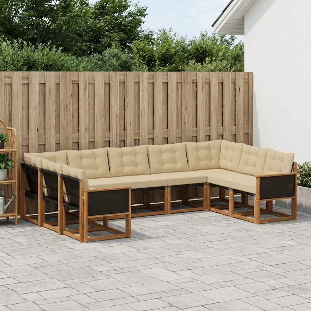 vidaXL Zestaw sof na zewnątrz z poduszką 9 pcs Naturalny i Beżowy