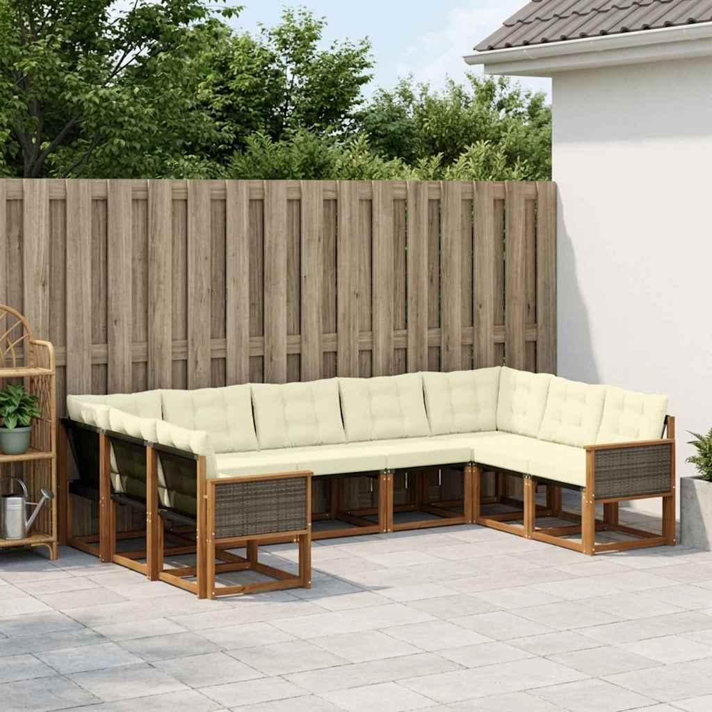 vidaXL Zestaw sof na zewnątrz z poduszką 9 pcs Naturalny i Kremowy