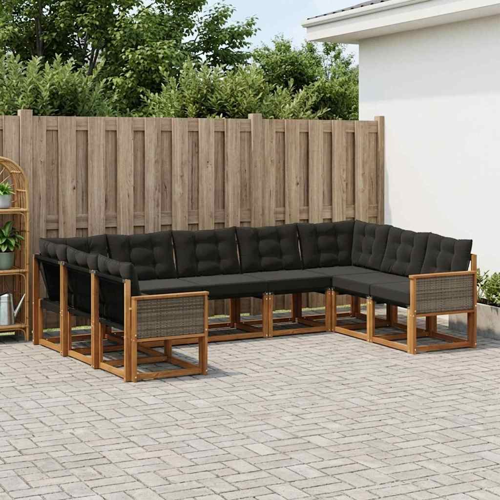 vidaXL Zestaw sof na zewnątrz z poduszką 9 pcs Naturalny i czarny