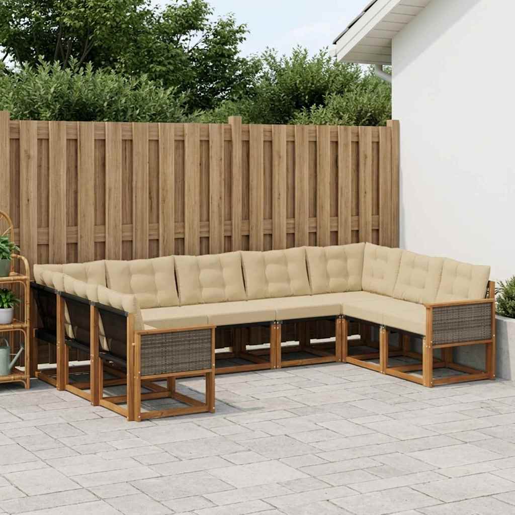 vidaXL Zestaw sof na zewnątrz z poduszką 9 pcs Naturalny i Beżowy