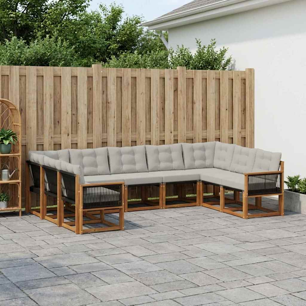 vidaXL Zestaw sof na zewnątrz z poduszką 9 pcs Naturalny i jasnoszary