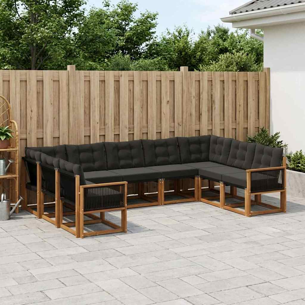 vidaXL Zestaw sof na zewnątrz z poduszką 9 pcs Naturalny i czarny