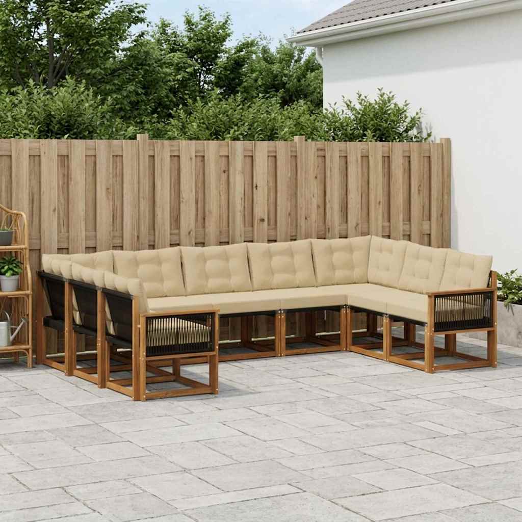 vidaXL Zestaw sof na zewnątrz z poduszką 9 pcs Naturalny i Beżowy