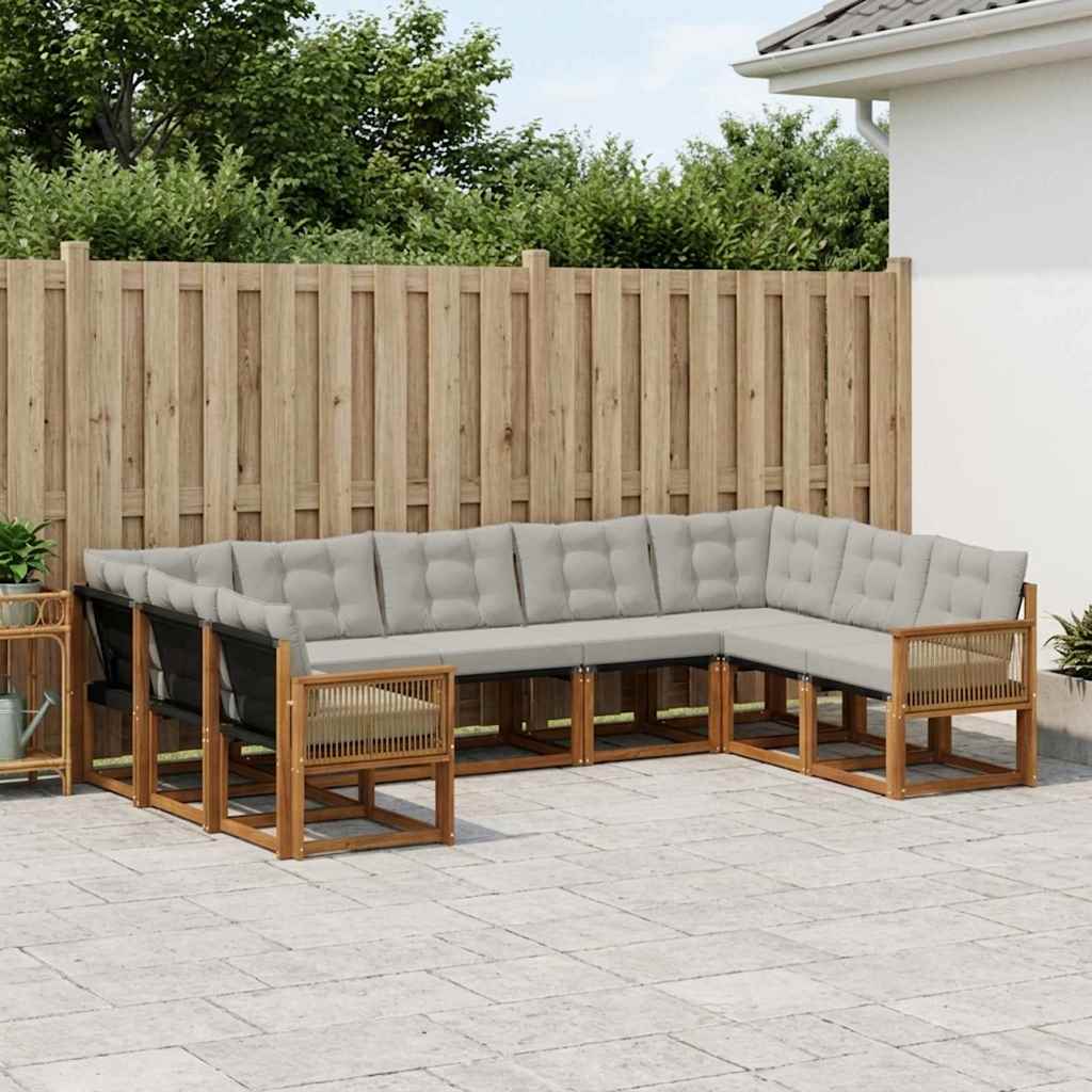 vidaXL Zestaw sof na zewnątrz z poduszką 9 pcs Naturalny i jasnoszary