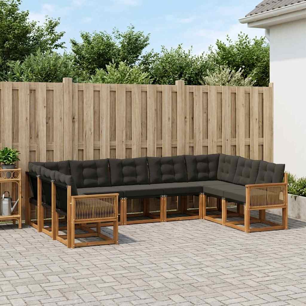 vidaXL Zestaw sof na zewnątrz z poduszką 9 pcs Naturalny i czarny