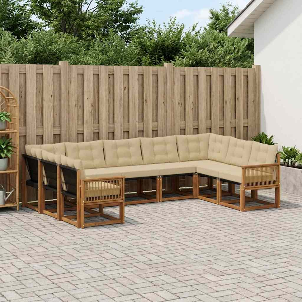 vidaXL Zestaw sof na zewnątrz z poduszką 9 pcs Naturalny i Beżowy