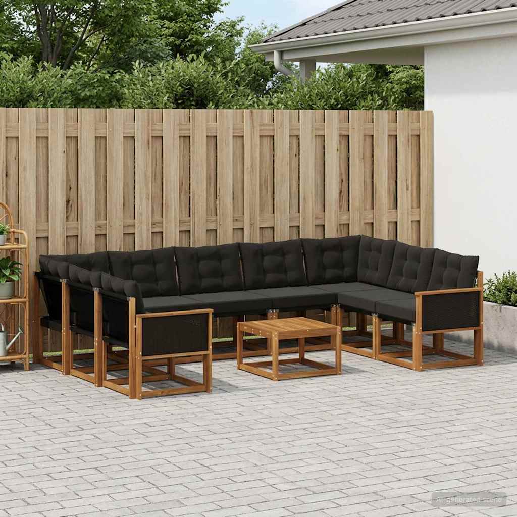 vidaXL Zestaw sof na zewnątrz z poduszką 10 pcs Naturalny i czarny