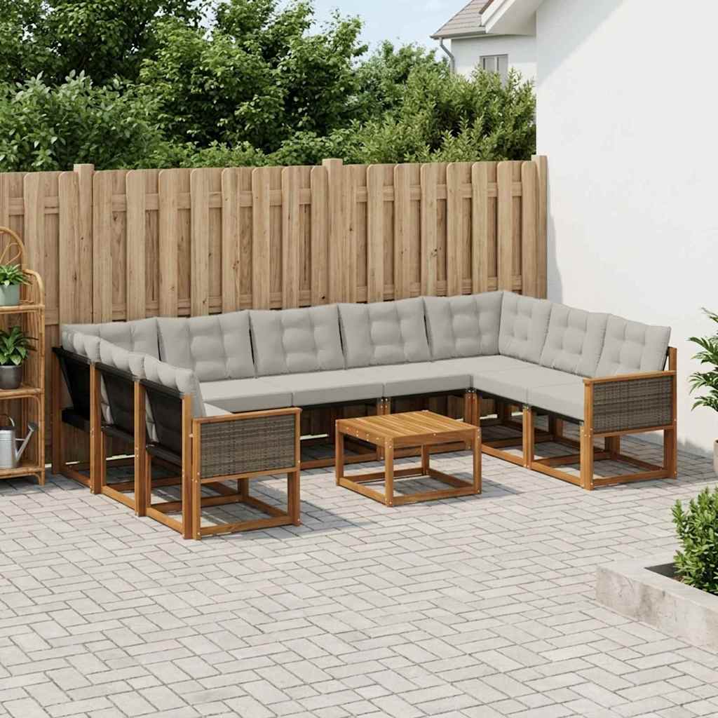 vidaXL Zestaw sof na zewnątrz z poduszką 10 pcs Naturalny i jasnoszary