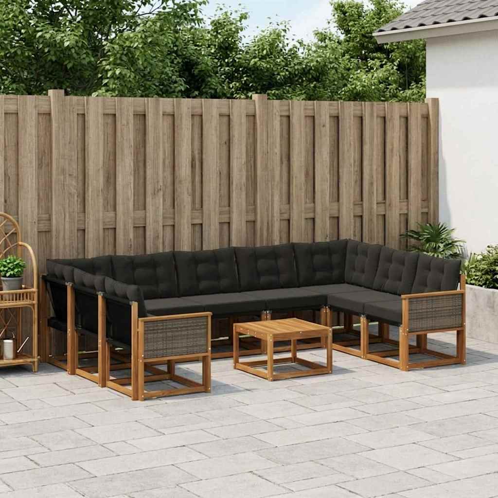 vidaXL Zestaw sof na zewnątrz z poduszką 10 pcs Naturalny i czarny