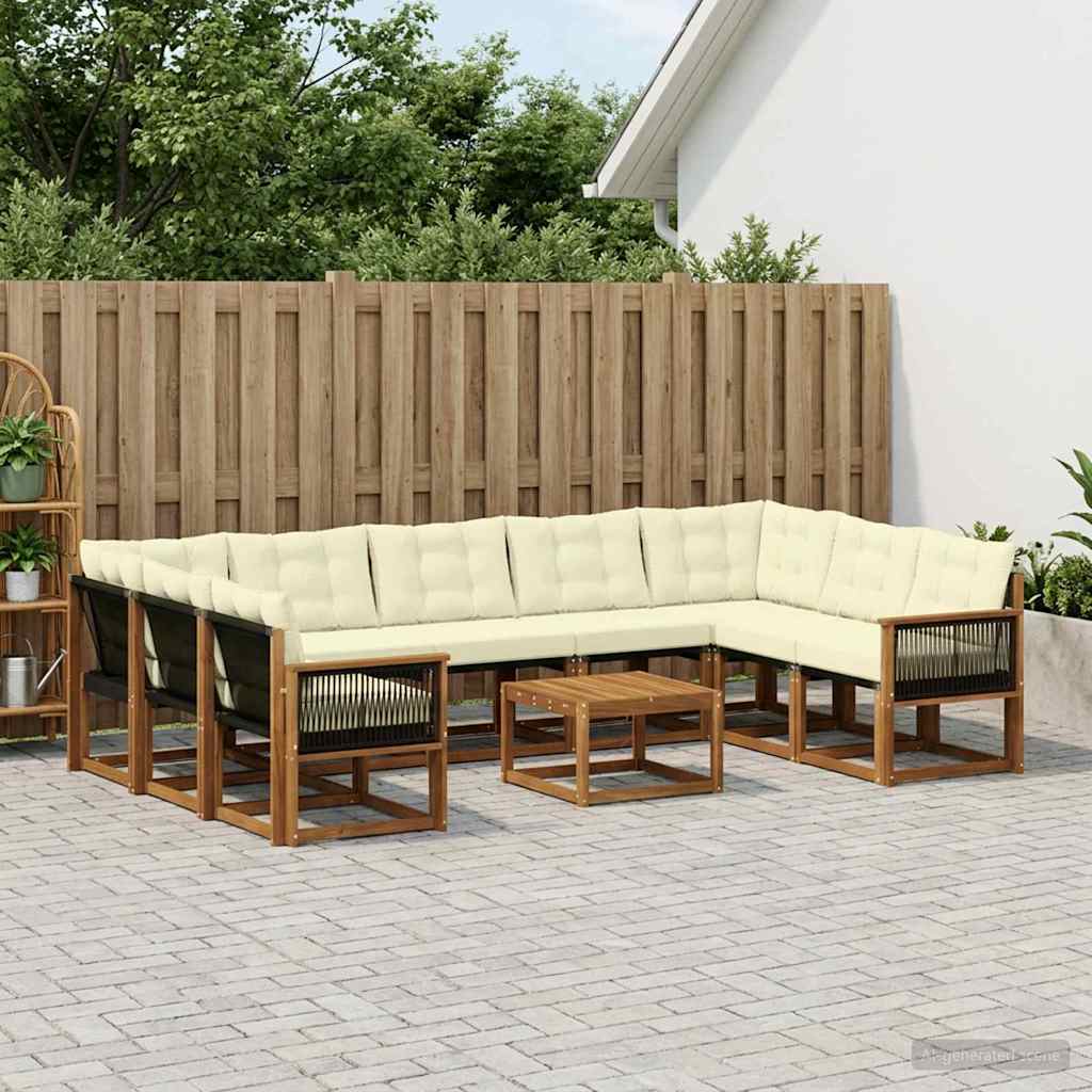 vidaXL Zestaw sof na zewnątrz z poduszką 10 pcs Naturalny i Kremowy