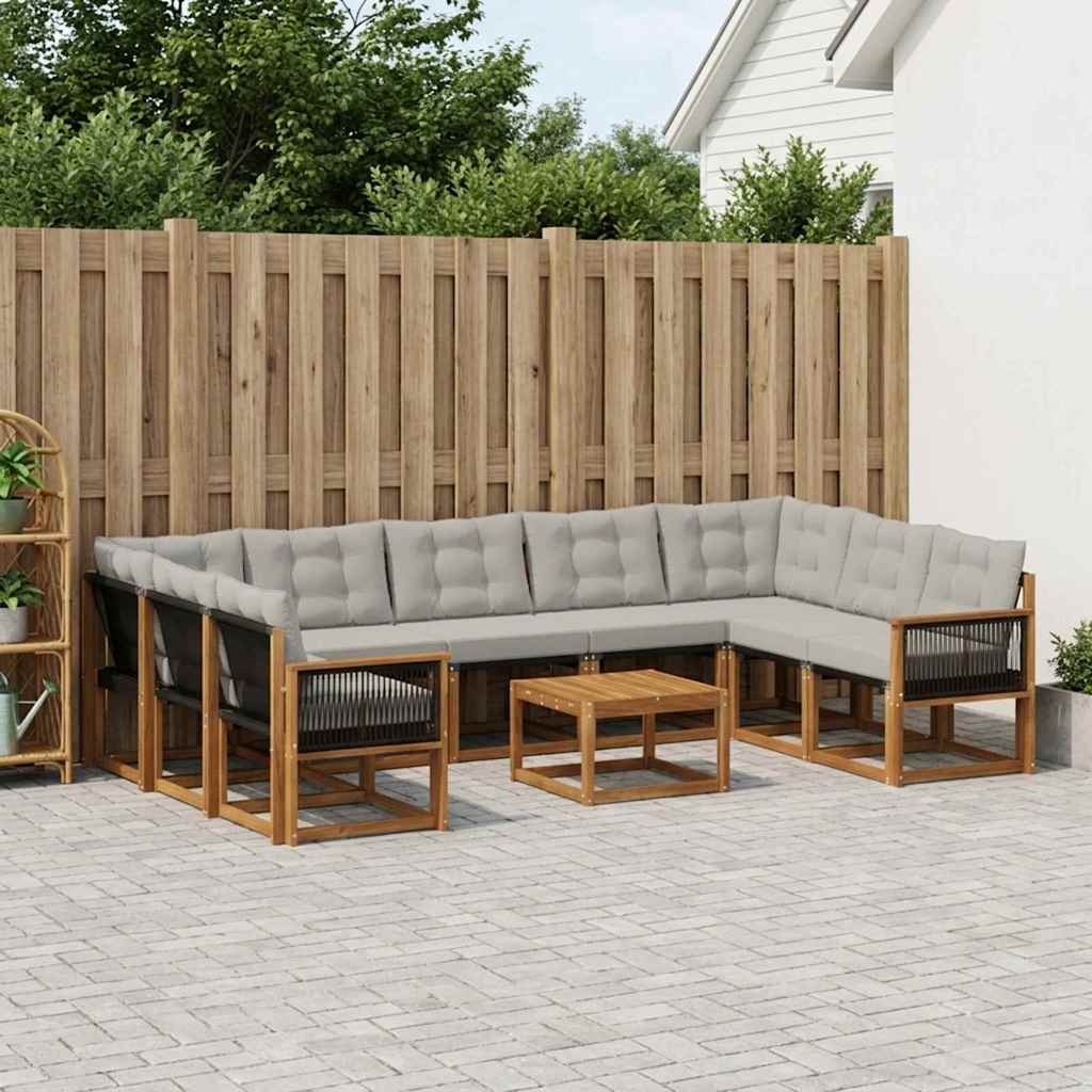 vidaXL Zestaw sof na zewnątrz z poduszką 10 pcs Naturalny i jasnoszary