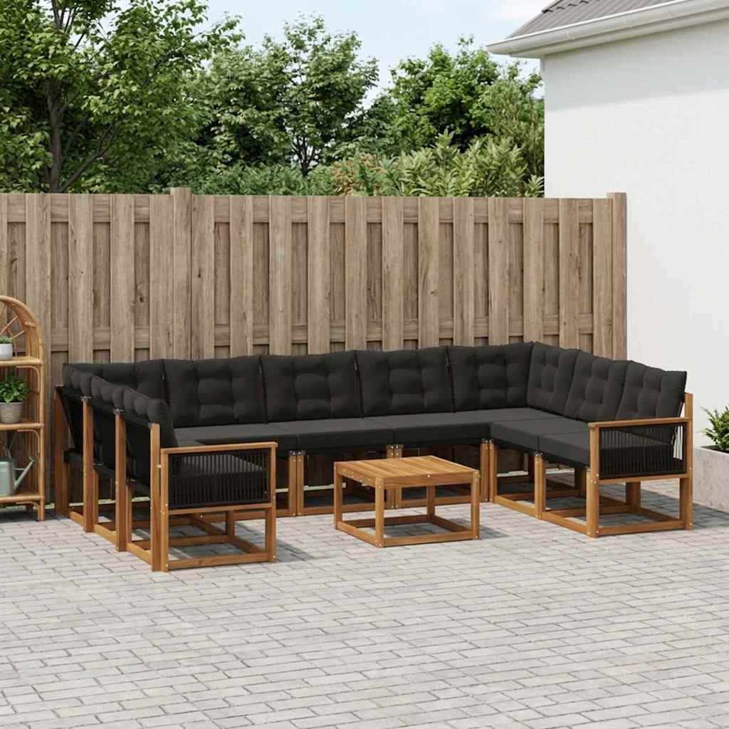 vidaXL Zestaw sof na zewnątrz z poduszką 10 pcs Naturalny i czarny