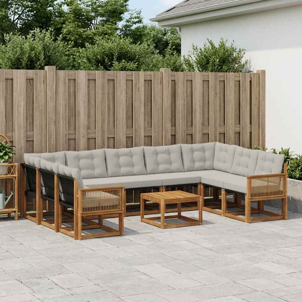 vidaXL Zestaw sof na zewnątrz z poduszką 10 pcs Naturalny i jasnoszary