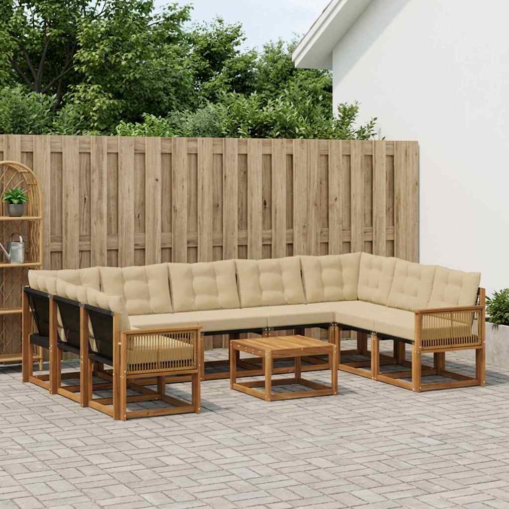 vidaXL Zestaw sof na zewnątrz z poduszką 10 pcs Naturalny i Beżowy