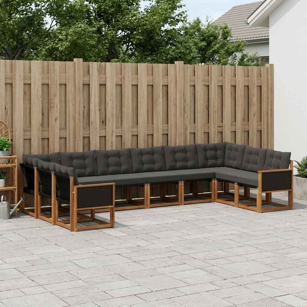 vidaXL Zestaw sof na zewnątrz z poduszką 10 pcs Naturalny i czarny