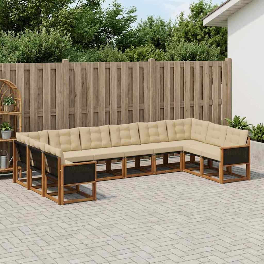 vidaXL Zestaw sof na zewnątrz z poduszką 10 pcs Naturalny i Beżowy