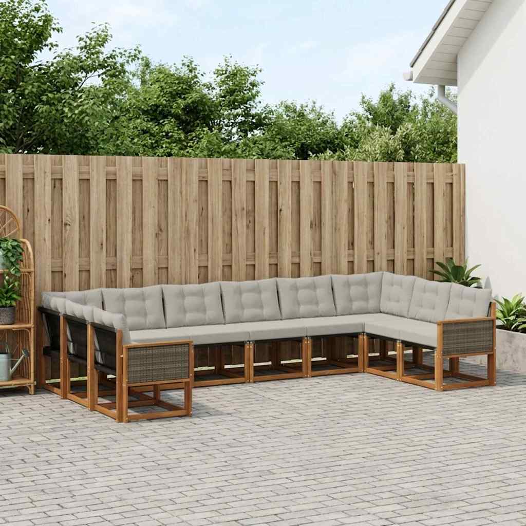 vidaXL Zestaw sof na zewnątrz z poduszką 10 pcs Naturalny i jasnoszary