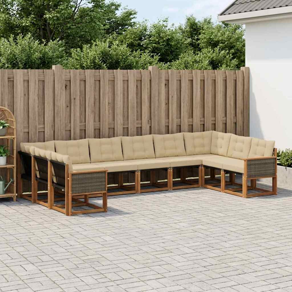 vidaXL Zestaw sof na zewnątrz z poduszką 10 pcs Naturalny i Beżowy