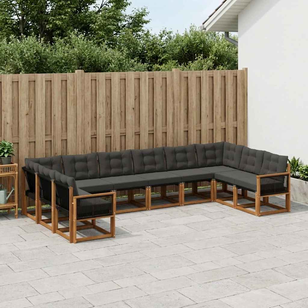 vidaXL Zestaw sof na zewnątrz z poduszką 10 pcs Naturalny i czarny