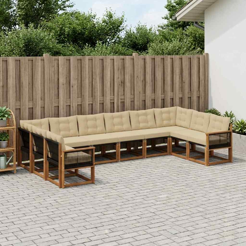 vidaXL Zestaw sof na zewnątrz z poduszką 10 pcs Naturalny i Beżowy